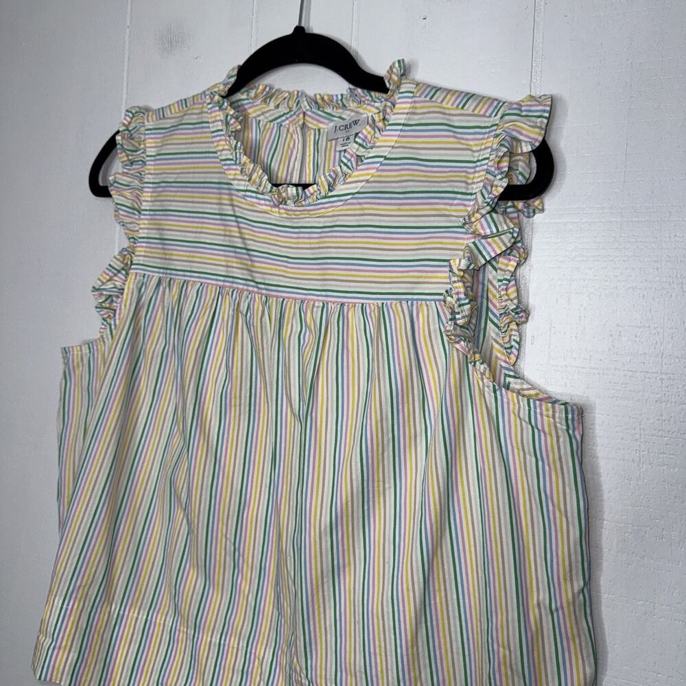 J.Crew Women’s Ruffleneck Shirred Top Tank Striped Size 16 - Picture 3 of 4